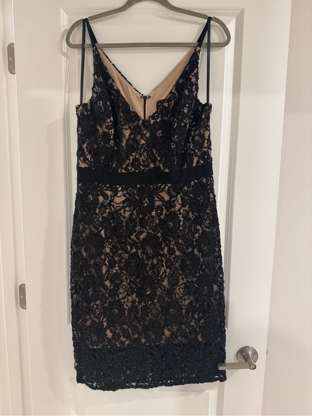 Xscape Black Lace Midi Dress with Nude Lining